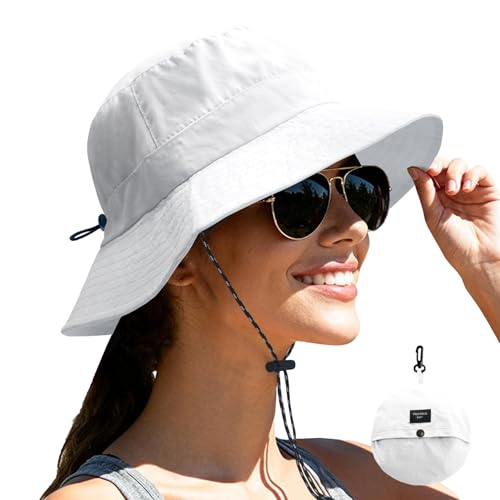 NPJY Packable Sun Bucket Hat for Women Outdoor Waterproof Rain Hat - color: White (Packable)
