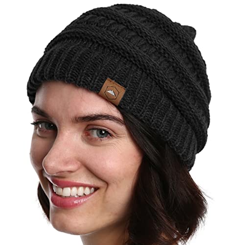 Tough Headwear Slouchy Beanie Hat - Itch-Free Winter Hats for Women - Stretchable Beanies for Women - Acrylic Winter Gear - color: Onyx Black 1