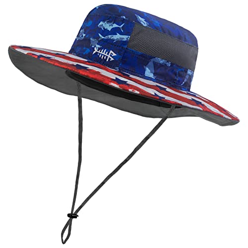 BASSDASH UPF 50+ Sun Fishing Hat Water Resistant with Detachable Neck Flap - color: Americana - Big Head Size