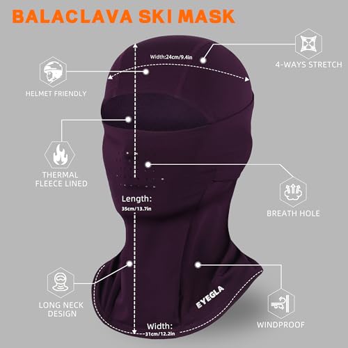 Winter Balaclava Ski Mask for Men Women Thermal Face Mask Breathable Face Cover for Cold Weather Motorcycle Snowboard - color: Purple(with Breath Hole)