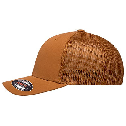 Flexfit 6511 Fitted Mid-Profile Stretchable Mesh Panels Trucker Cap - color: Caramel, size: One Size