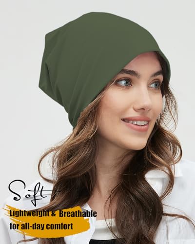 ROYBENS 100% Cotton T-Shirt Beanie for Women Men Slouchy Soft Skull Cap - color: 1pcs-army Green