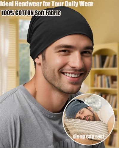 100% T-Shirt Cotton Slouchy Beanie Women Men,Lightweight Chemo Hat - color: Wine Red(2-layer)