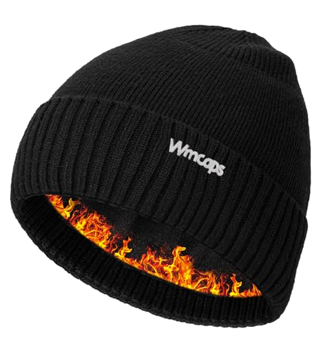 Wmcaps Winter Fleece Lined Beanie Stocking Cap with Reflective Logo - color: Black