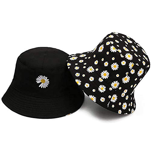 Unisex Bucket Hat Beach Sun Hat Aesthetic Fishing Hat for Men Women Teens, Reversible Double-Side-Wear - color: Daisy Flower
