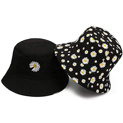 Unisex Bucket Hat Beach Sun Hat Aesthetic Fishing Hat for Men Women Teens, Reversible Double-Side-Wear - color: Daisy Flower