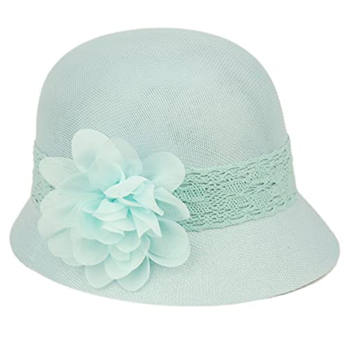 Women's Gatsby Linen Cloche Hat with Lace Band and Flower - color: Mint