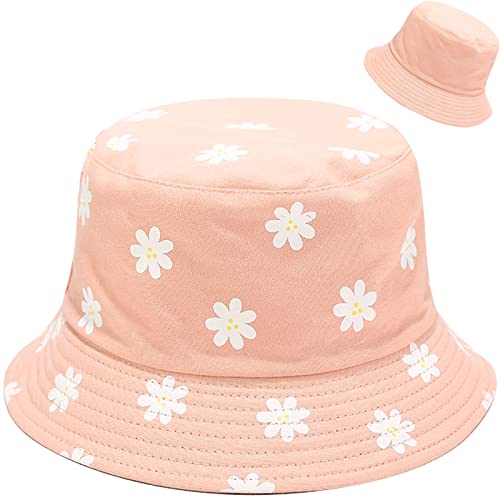 XYIYI Cute Bucket Hat Beach Fisherman Hats for Women, Reversible Double-Side-Wear - color: Flower Pink