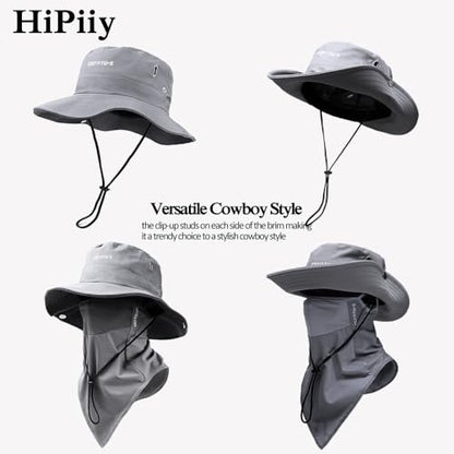 Wide-Brimmed Sun Hat,Fishing Hat,for Beach Fishing, Hiking,Camping,with Cooling Silk Mask to Block Mosquitoes(Hat + Mask) - color: Gray