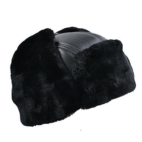 Winter Faux Fur Hunting Hat Leather Unisex Trapper Russian Aviator Trooper Hat - size: XX-Large