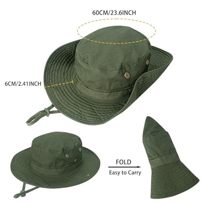 Rosoz Sun Hats for Men Women Bucket Hat UPF Protection Wide Brim Boonie Hat - color: 1pack-green