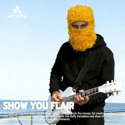 Distressed Ski Mask Balaclava, Yeat Shiesty Knitted Full-Face Mask - color: Yellow