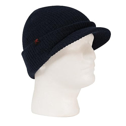 Rothco Wool Watch Cap with Brim – Wool Beanie Hat with Visor – Great for Winter Activities - color: Navy Blue
