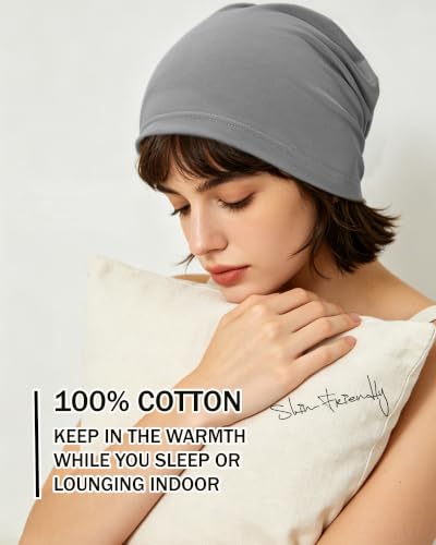 ROYBENS 100% Cotton Thin Slouchy Beanie Hat Women Men Lightweight Chemo Cap - color: 1pcs-dark Grey