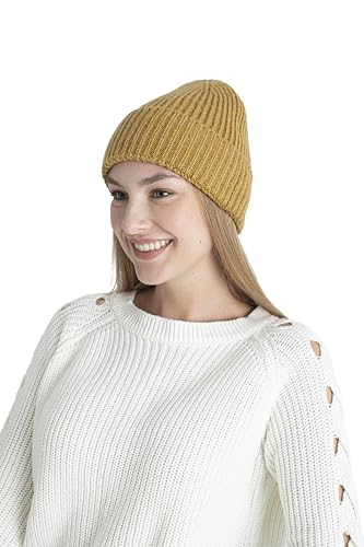 Seamless Beanie Cap, Acrylic Unisex Winter Beanie - color: Mustard