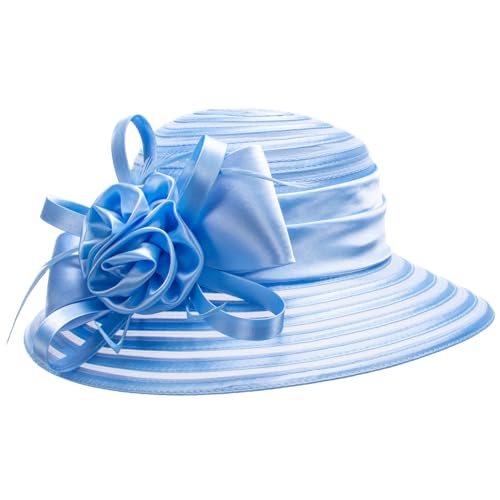 Lawliet Womens Satin Ribbon Church Wedding Sun Wedding Occasion Hat A214 - color: Sky Blue