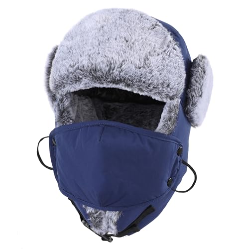 Connectyle Trapper Hat for Men Women Faux Fur Trooper Trapper Winter Hat with Ear Flaps Waterproof Ushanka Hunting Hats - color: Navy Blue