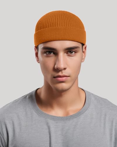 vidsel Thin Wool Fisherman Beanie for Men Short Knit Cuff Trawler Watch Hat - color: 1pcs-camel