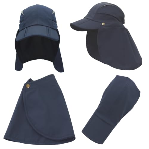 Hat with Neck Protection Detachable Multi-Purpose Summer Sun Hat Sun Protection Breathable Quick Dry UV Protection - color: Navy Blue, size: Large