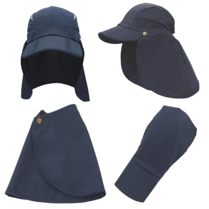 Hat with Neck Protection Detachable Multi-Purpose Summer Sun Hat Sun Protection Breathable Quick Dry UV Protection - color: Navy Blue, size: Large