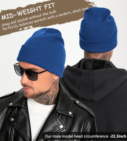 100% Cotton Beanie for Women Men Soft Knit Beanies Warm Winter Hat - color: Blue