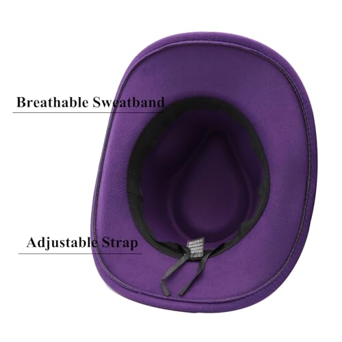 Western Cowboy Hat for Men Cowgirl Hat for Women Unisex Wide Brim Felt Fedora Hats Classic Cowboy Hats - color: Purple
