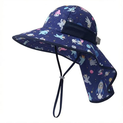 icolor Kids Sun Hat UPF50+ Sun Protection Bucket Hat Toddler Summer Beach Play Hats with Neck Flap for Girl Boy Ages 3~10 - color: Animal Space Adventure