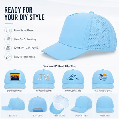 5 Panel Baseball Cap Quick Dry Mesh Snapback Hat for Women Men - color: Lightblue