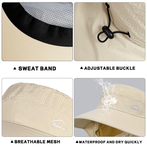 Rosoz Sun Hat for Men Women with Neck Flap& Removable Face Cover Wide Brim - color: 1pack-beige/Arm Sleeves