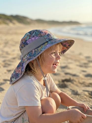icolor Kids Sun Hat UPF50+ Sun Protection Bucket Hat Toddler Summer Beach Play Hats with Neck Flap for Girl Boy Ages 3~10 - color: Forest Dino