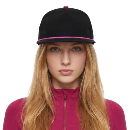 TOPTIE 5-Panel Rope Snapback Baseball Cap, Adjustable Flat Brim Hat, Quick Dry Soft Top Cap for Men Women Outdoor - color: Black/Hot Pink
