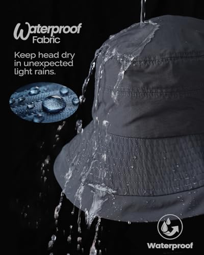 Bucket Sun Hat for Women, UPF 50+ Wide Brim, Packable, Waterproof Rain Hat for Hiking Outdoor Travel - color: Dark Grey