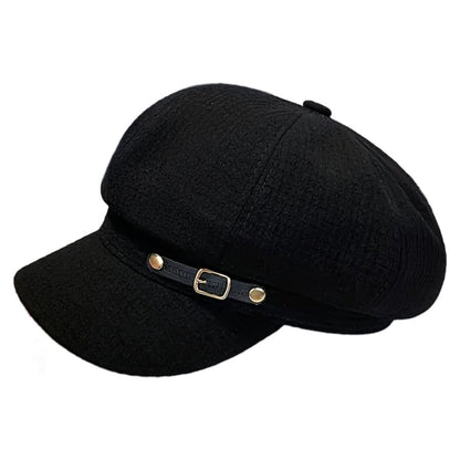 Elegant Lightweight Breathable Cap - 1pc Classic Newsboy Hat Solid Color Fashionable Hats for Women - color: Black