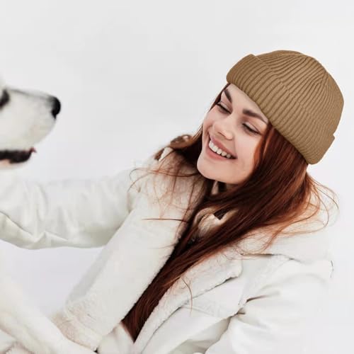 ROYBENS Swag Wool Knit Cuff Short Fisherman Beanie for Men Women Winter Hat - color: 1pcs-light Coffee
