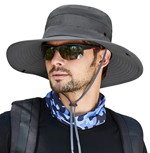Muryobao Men's Boonie Hat UPF 50+ Summer Sun Hat UV Protection Wide Brim Waterproof Bucket Hat for Beach Fishing Cap - color: Gray
