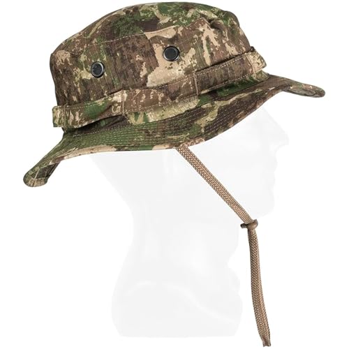 Mil-Tec Unisex Cotton Ripstop Boonie Hat - Durable Lightweight Tactical Outdoor Vented Wide Brim Hat w/Adjustable Chin Strap - color: Phantomleaf Wasp I Z2, size: Medium