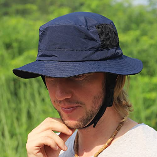 Men Bucket Hat Wide Brimmed Foldable Ladies Surf Sun Hat UPF50+ - color: Dark Blue