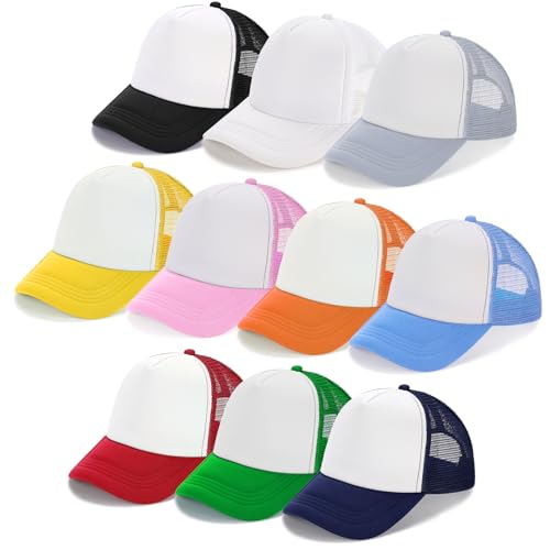 Ultrafun 10 Pack Trucker Hat Mesh Sublimation Blank Hats Adjustable Baseball Caps Hats for Men Women - color: Multicolor