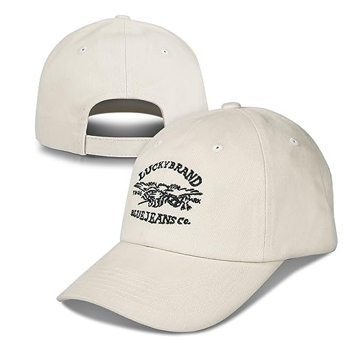 Lucky Brand Classic Cotton Adjustable | Dad Hat | Baseball Cap | Golf | Fishing | Low Profile | 5 Panel Design - color: Blue Jeans Co - Cream