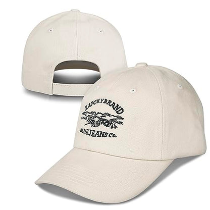Lucky Brand Classic Cotton Adjustable | Dad Hat | Baseball Cap | Golf | Fishing | Low Profile | 5 Panel Design - color: Blue Jeans Co - Cream