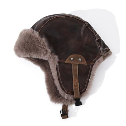 Faux Fur Trapper Hat Womens Winter Hats with Ear Flaps Leather Ushanka Russian Hat for Men Cossack Hunter Ski Caps - color: Mg-lfm25119-coffee