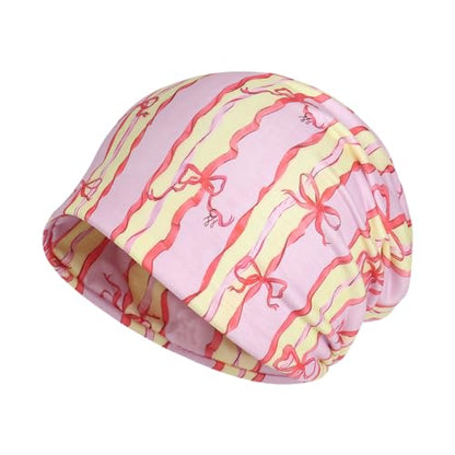 Jemis Sweet Heartwarming Breast Cancer Beanie Hat, Romantic Knitted Hat, Cancer Headwear Caps Baggy Skull Sleep Scarf - color: 2 Pack Pink Black & Yellow