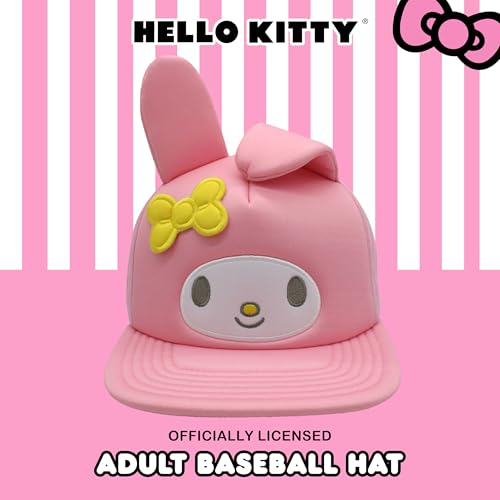 Hello Kitty Baseball Cap, Women's Snapback Hat with Flat Brim and 3D Ribbon and Ears - style: My Melody