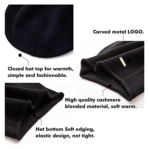 Knit Slouchy Beanie Hats for Women Cashmere Ski Cap Knitted Wool Soft Warm Winter Hat - color: A02-black