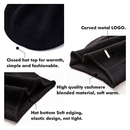 Knit Slouchy Beanie Hats for Women Cashmere Ski Cap Knitted Wool Soft Warm Winter Hat - color: A02-black