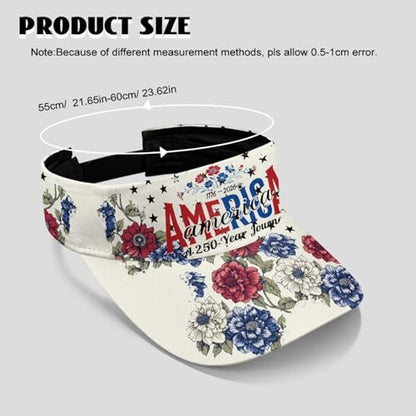 Cool Styles Sun Visor Hats 21.65~23.62 inches Adjustable Open-Top caps Quick-Dry Visor Cap - color: American 250 Years