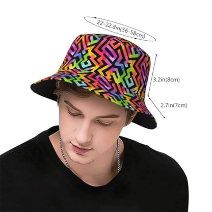 Bucket Hat for Men Women Packable Sun Hats Fisherman Outdoor Summer Travel Hiking Beach Caps - color: Colorful Geometry
