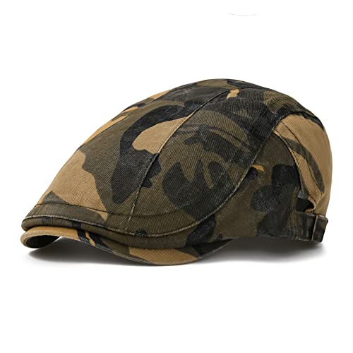 VOBOOM Men Cotton Newsboy Beret Hat Duckbill Buckle Cabbie Cap - color: Brown Camouflage