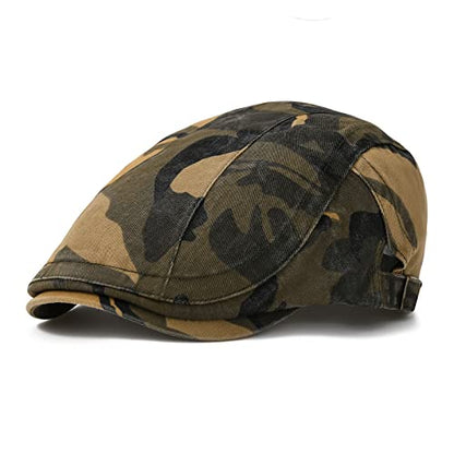 VOBOOM Men Cotton Newsboy Beret Hat Duckbill Buckle Cabbie Cap - color: Brown Camouflage