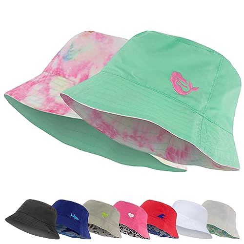 Kids Bucket Hat for Girls & Boys, Packable Fun & Cool Reversible Beach Sun Teen Toddler Bucket Hat - Ages 3-14 Years - color: Mint/Tie Dye, size: 7-14 Years